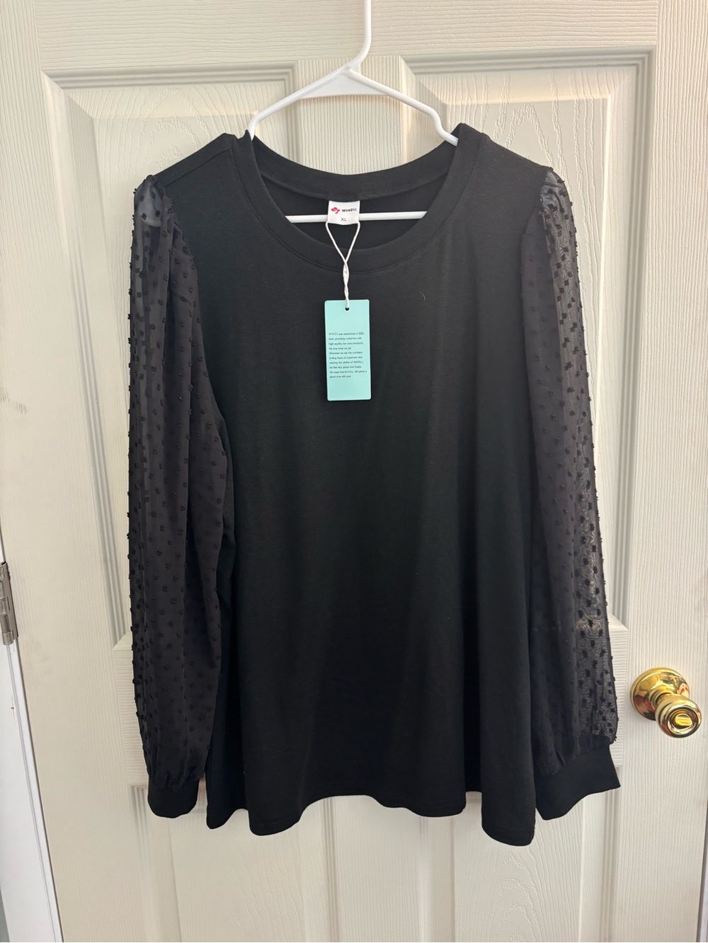 Women’s Black Long Sleeve Swiss Dot Sleeve Top